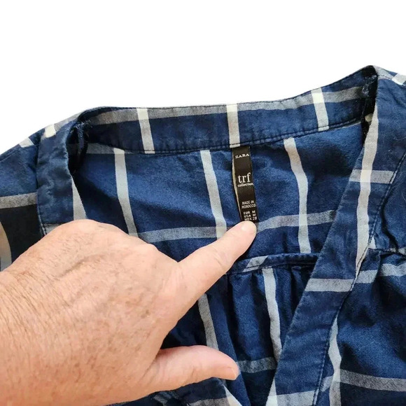Zara TRF Women's Size M Blue Plaid Button Up Shirtdress Uneven Hem - Picture 3 of 8